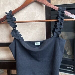 Sunday Best Black Ruffled Strap Bralette Cropped Tank. Size Medium
